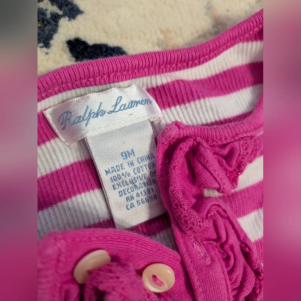 Ralph Lauren Fuchsia & White Striped Ruffle Tank
